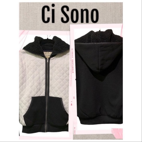 Ci Sono Jacket Quilted Jacket with hoodie black and white combination Size S - Picture 9 of 9